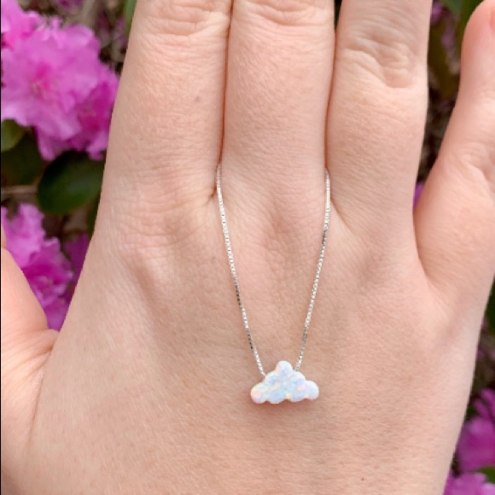 Fire Opal Cloud Sterling Silver necklace New Handmade